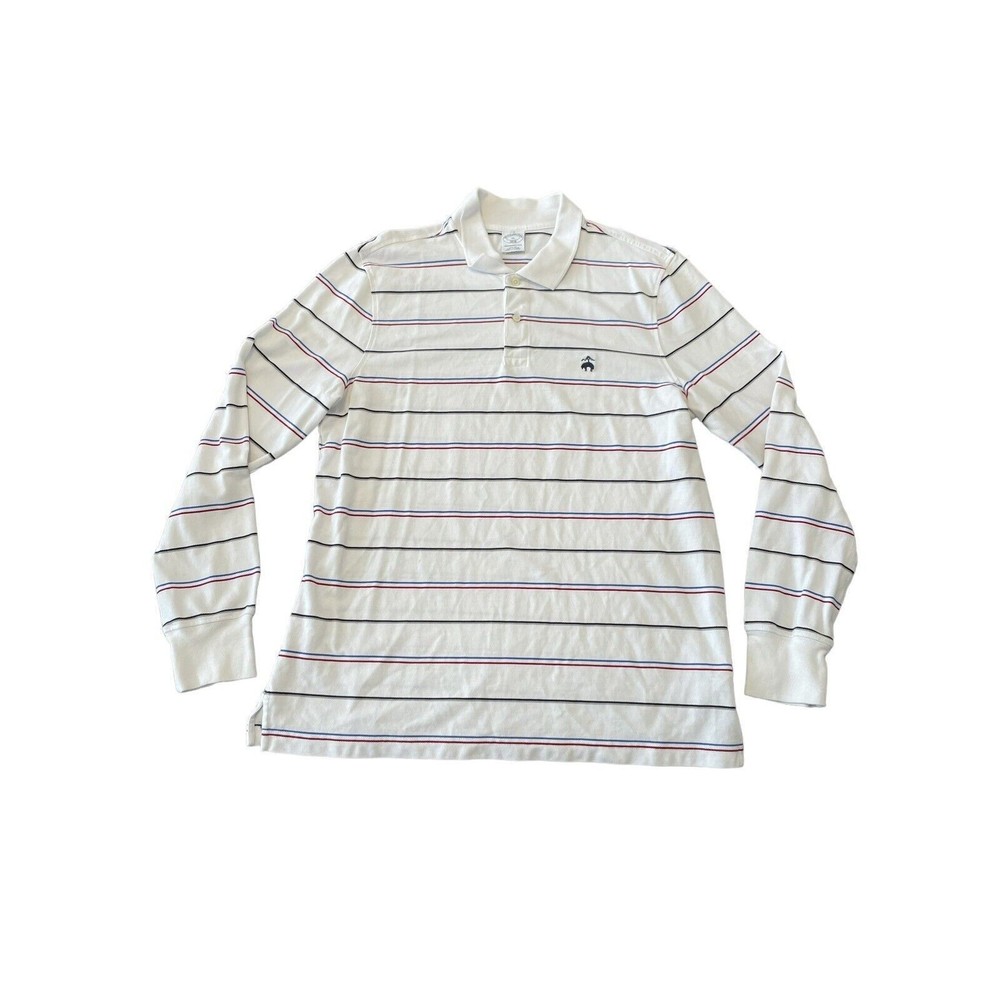 Brooks Brothers XL Performance Polo Slim Fit Long Sleeve Red Blue Striped LOGO